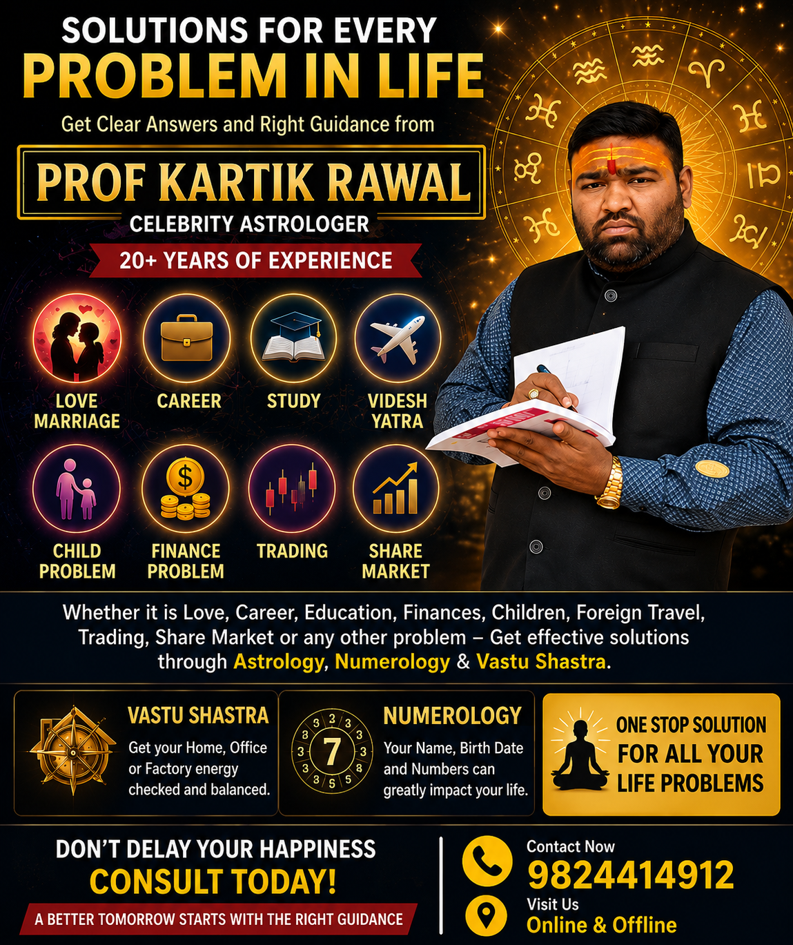Are Love Marriage, Career, Study, Finance, or Foreign Travel Problems Becoming Obstacles in Your Life? Know How Prof Kartik Rawal May Help Guide You
