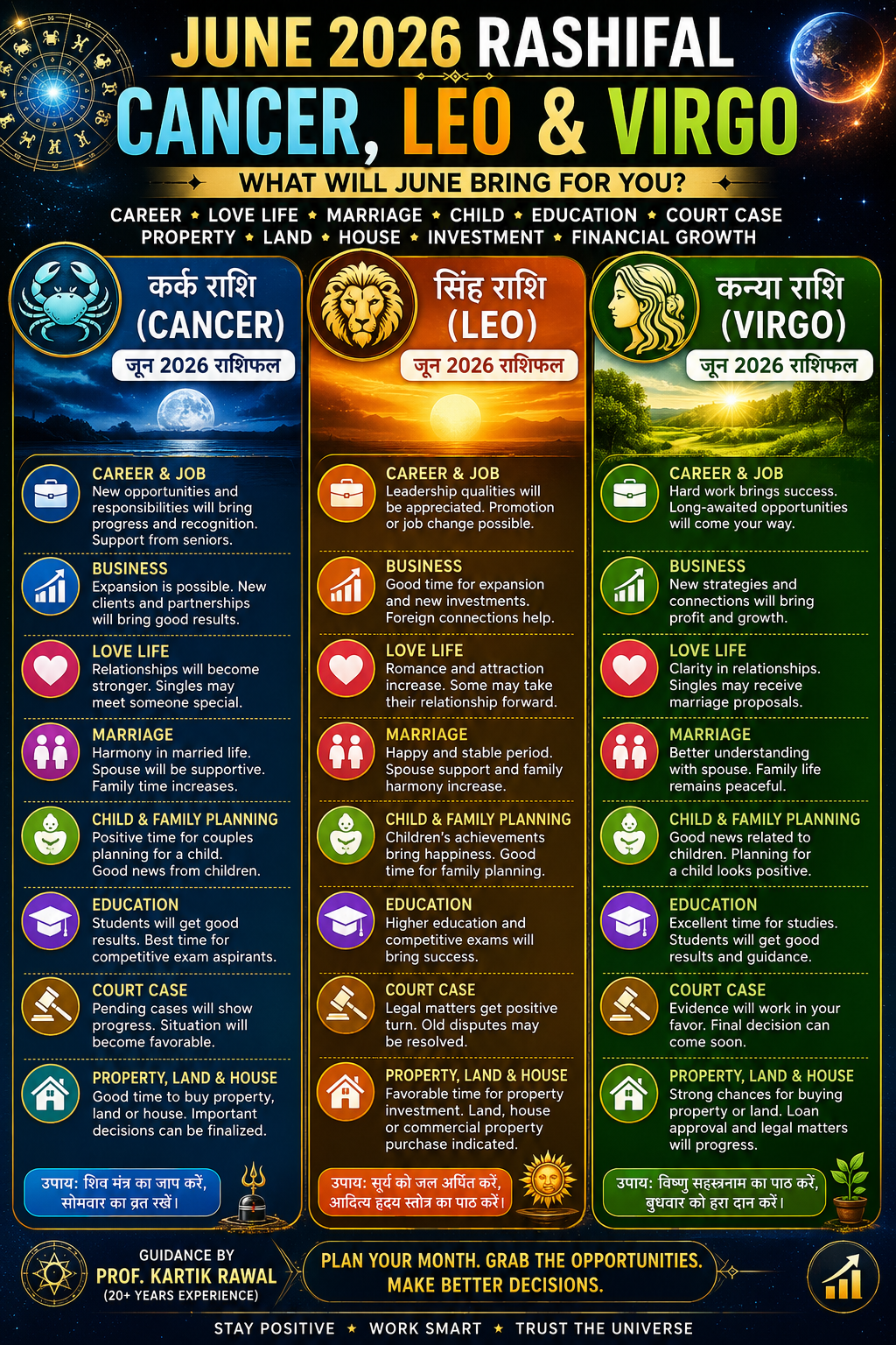 June 2026 Horoscope: What Does June Hold for Cancer, Leo and Virgo? Major Predictions for Career, Love, Marriage, Children, Education, Court Cases and Property