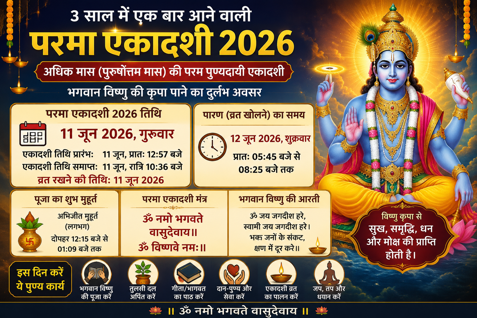 Parama Ekadashi 2026: Is Parama Ekadashi on June 11 or June 12? Know the Fasting Date, Auspicious Timings, Parana Time, Significance, Mantras, and Aarti