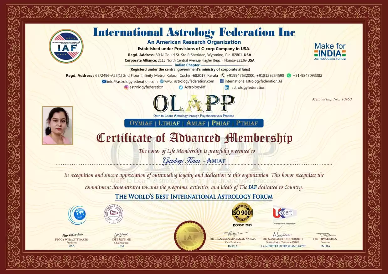  Certificate Of Advance Membership