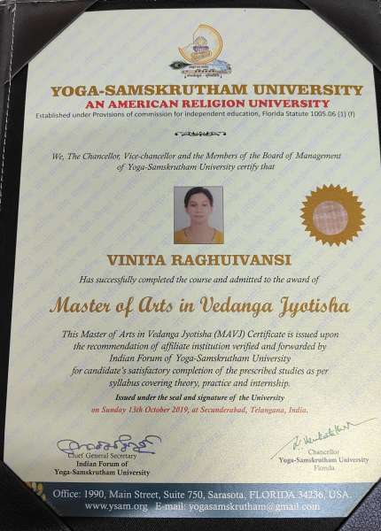 Master of arts in vedanga jyotisha
