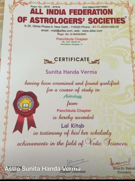 Certificate of Lal Kitab