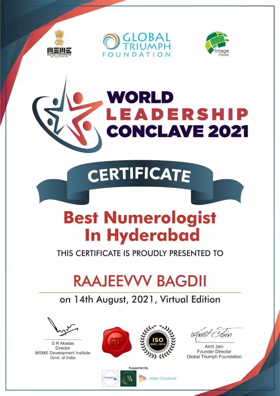 Certificate Of Best Numerologist In Hyderabad