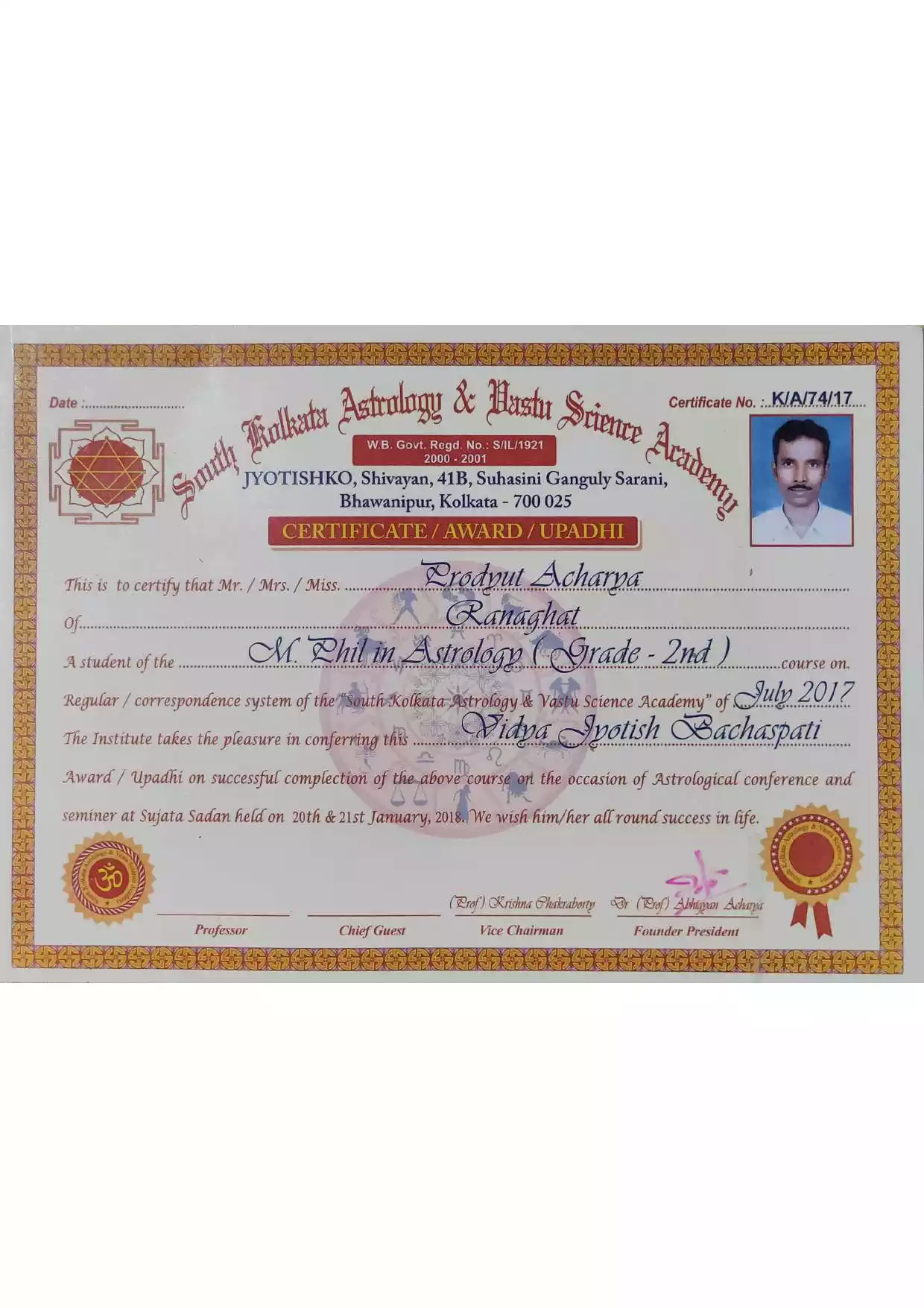 Certificate Of M Phil In Astrology