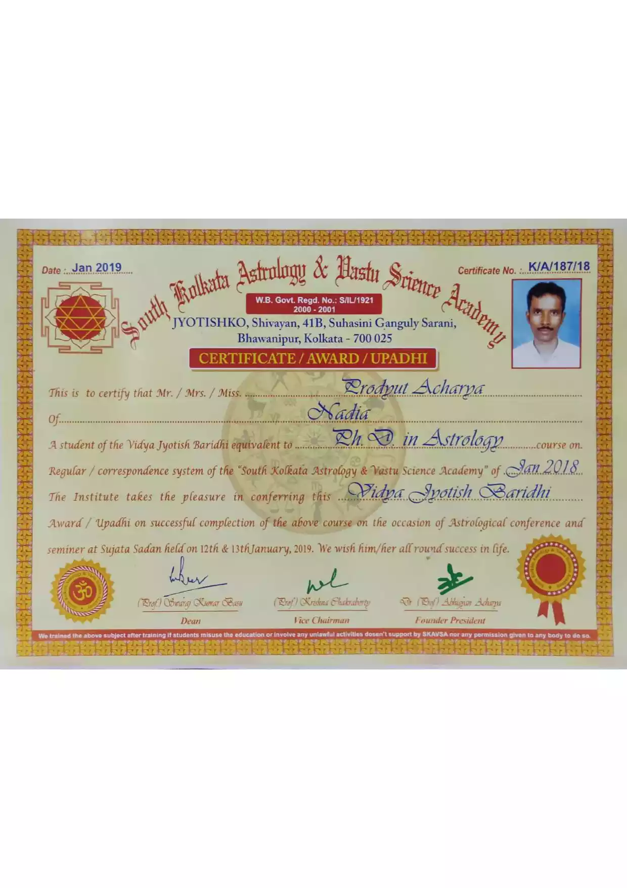 Certificate In Ph.D In Astrology