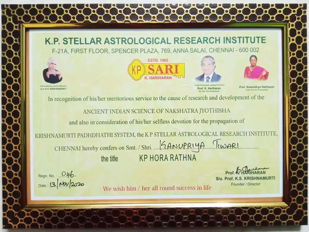 Certificate Of KP Hora Rathna