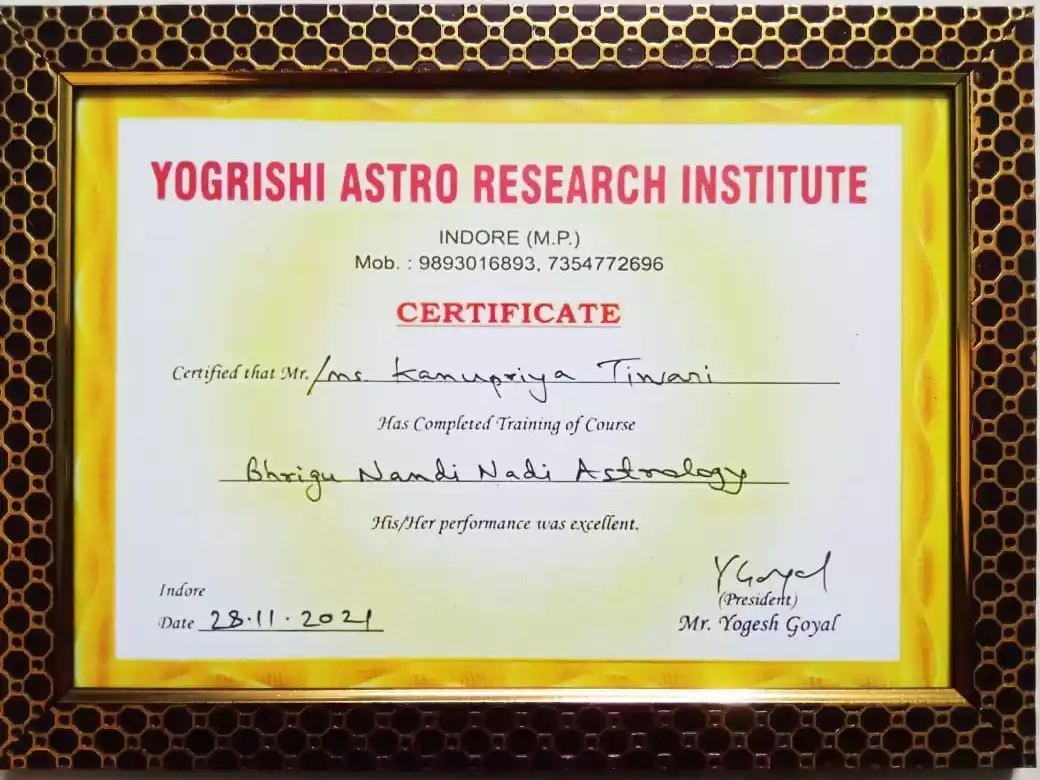 Certificate Of Nandi Nadi Astrology