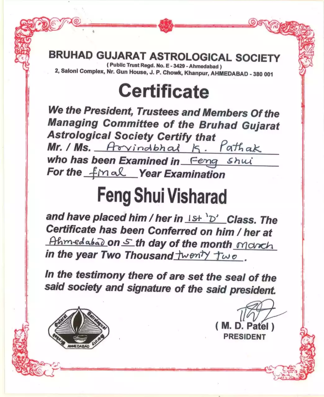 Certificate of Vastu Visharad