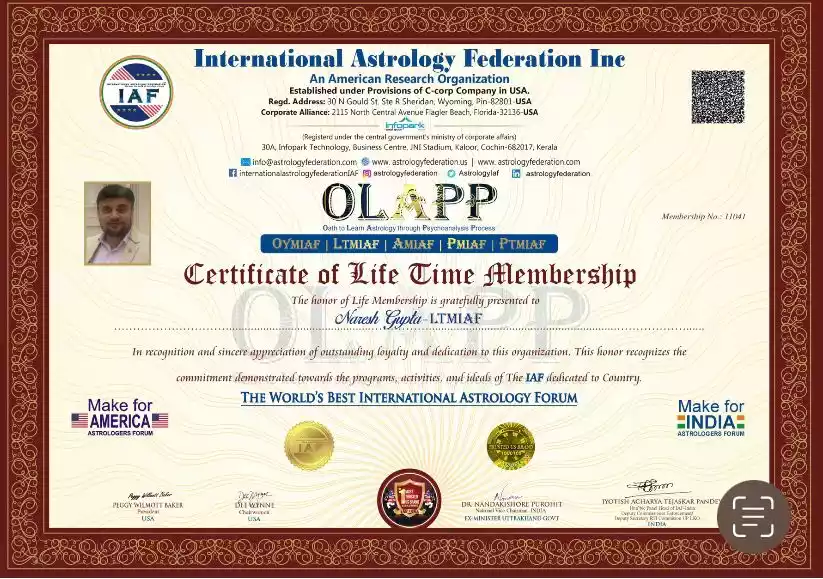 Certificate Of Lifetime Membership 