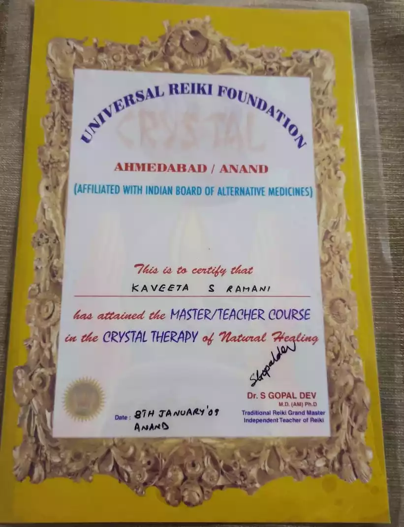 Certificate Of Crystel theropy