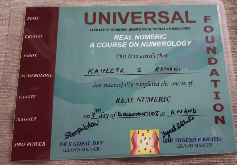 Certificate Of Numerology