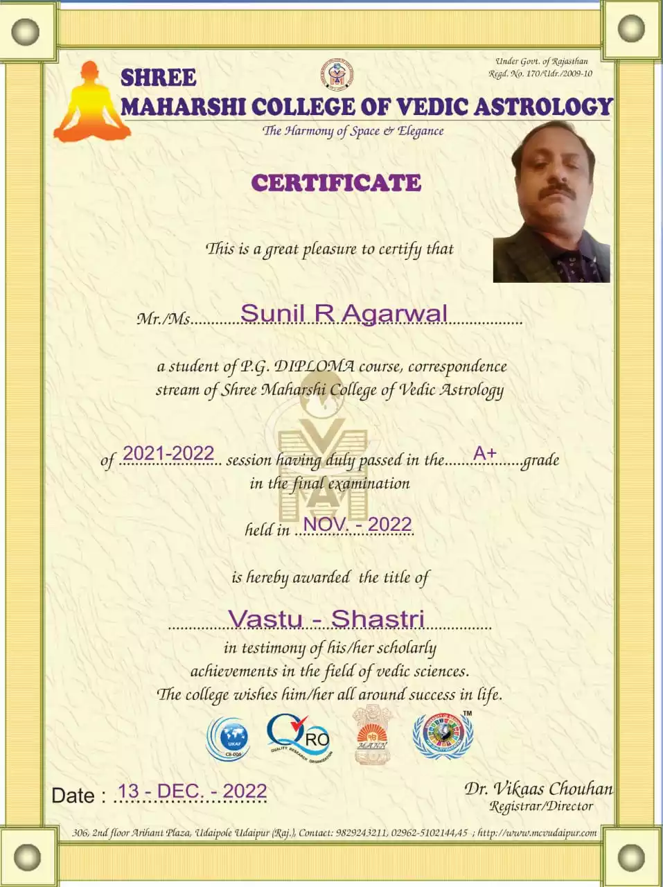Certificate Of Vedic Astrology