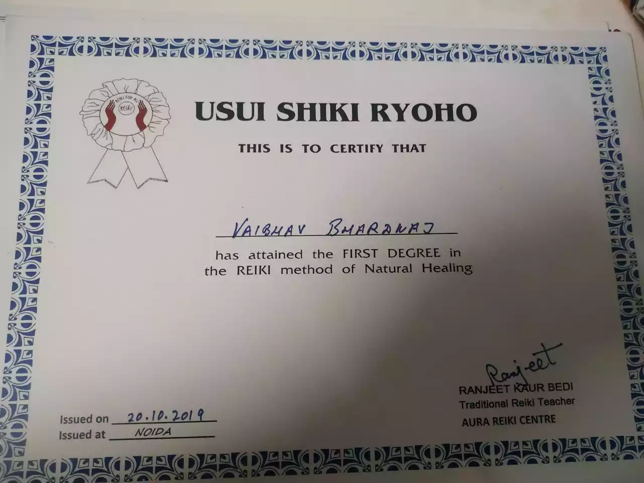 Certificate of Natural Healing