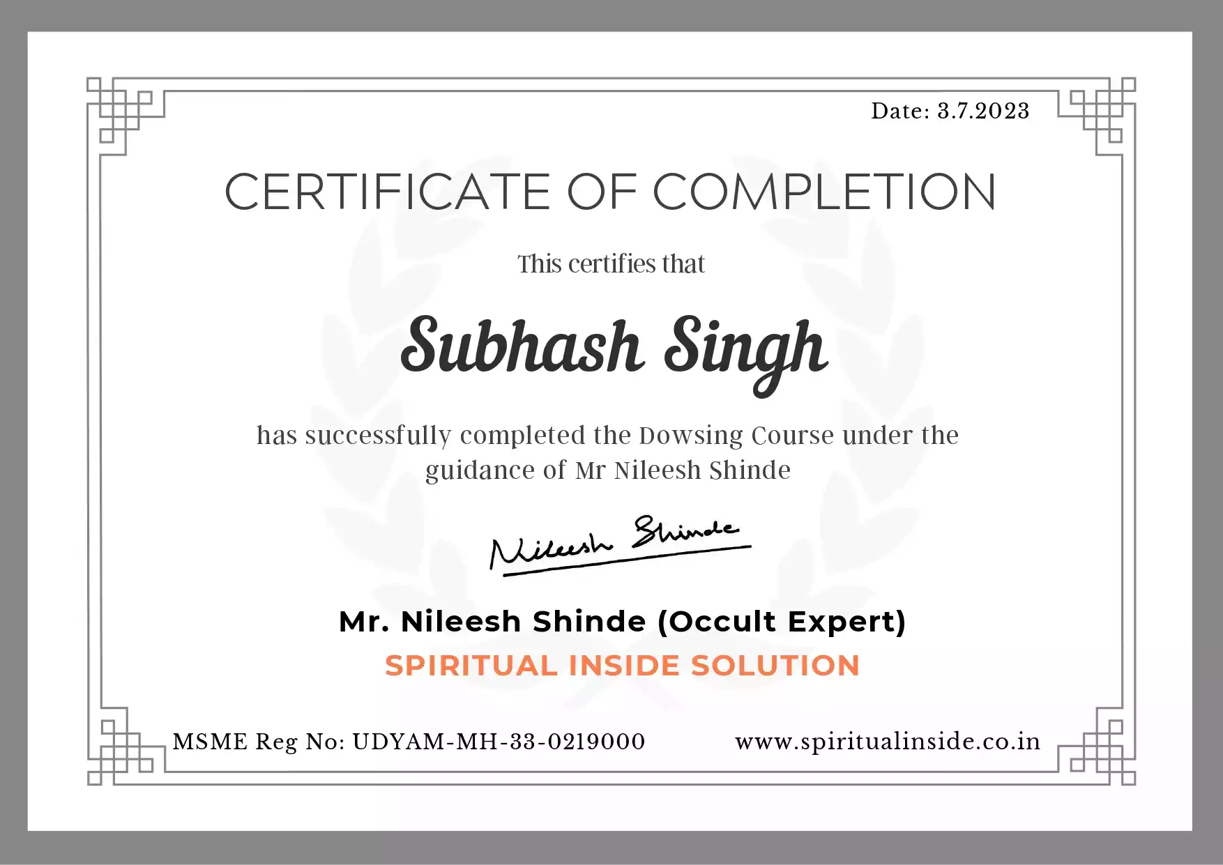 Certificate Of Complitation