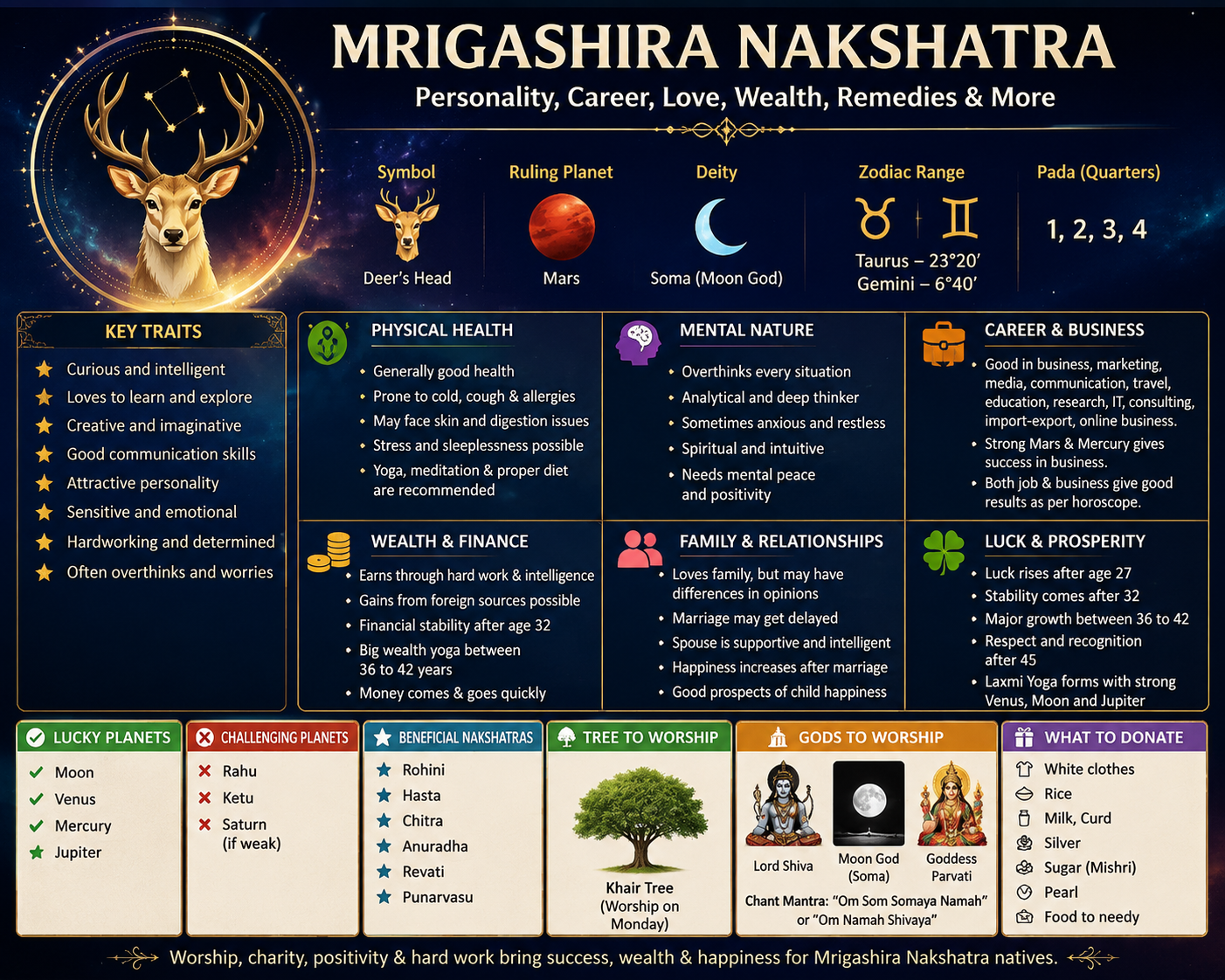 Mrigashira Nakshatra: Personality, Destiny, Career, Wealth Yogas and Life Secrets