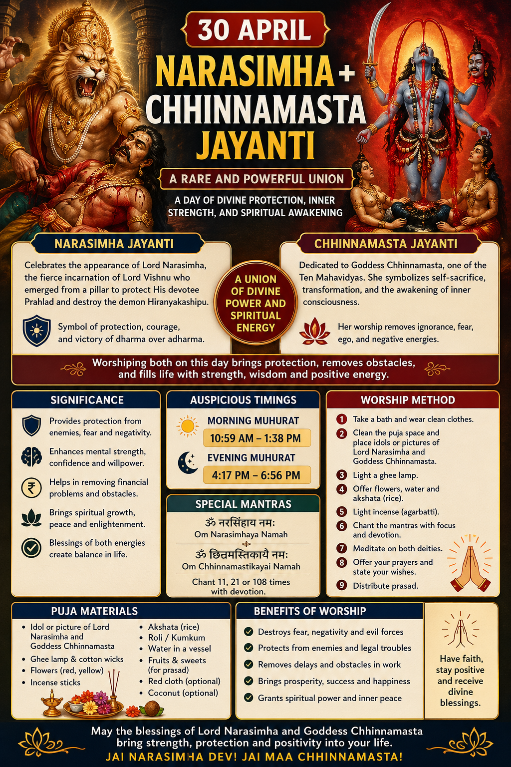 Narasimha Jayanti & Chhinnamasta Jayanti: Significance, Auspicious Timing, पूजा विधि and Materials 